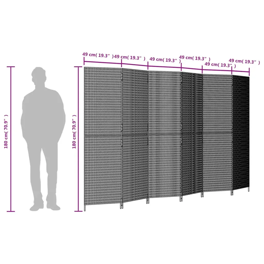 Room Divider 6 Panels Grey Poly Rattan Price