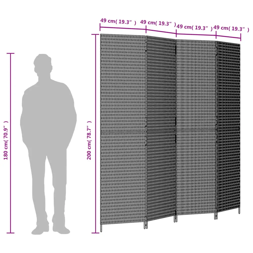 Room Divider 4 Panels Black Poly Rattan Price