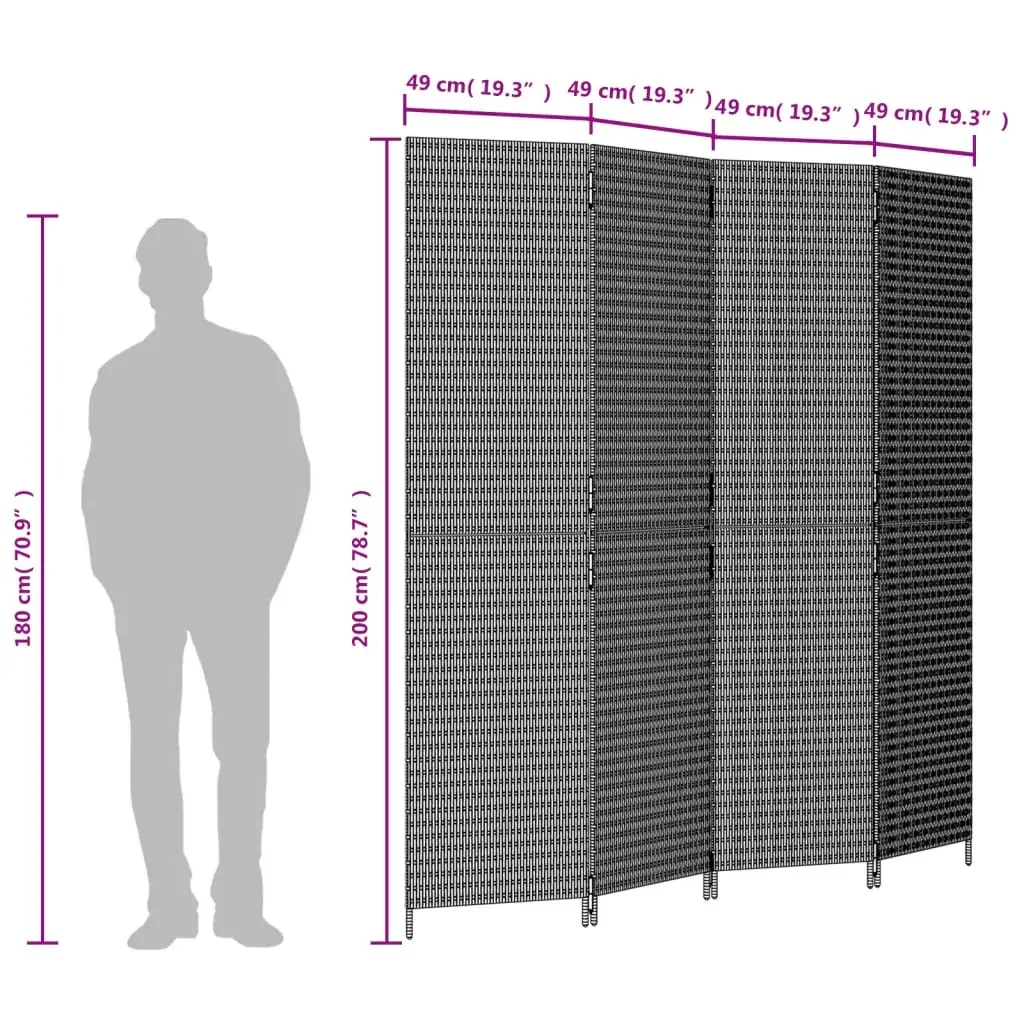 Room Divider 4 Panels Grey Poly Rattan Price