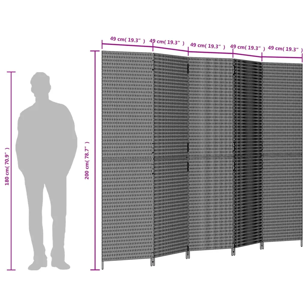 Room Divider 5 Panels Black Poly Rattan Price