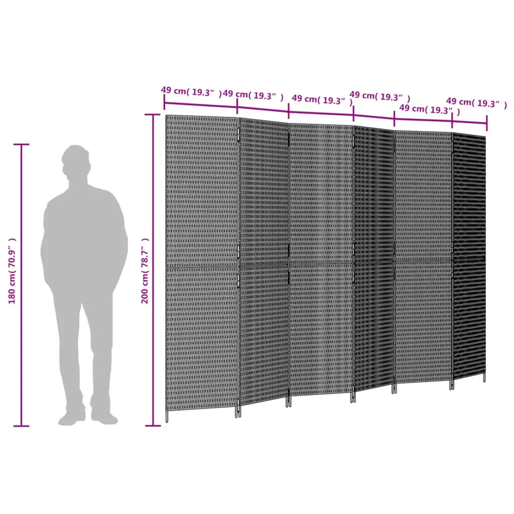 Room Divider 6 Panels Black Poly Rattan Price