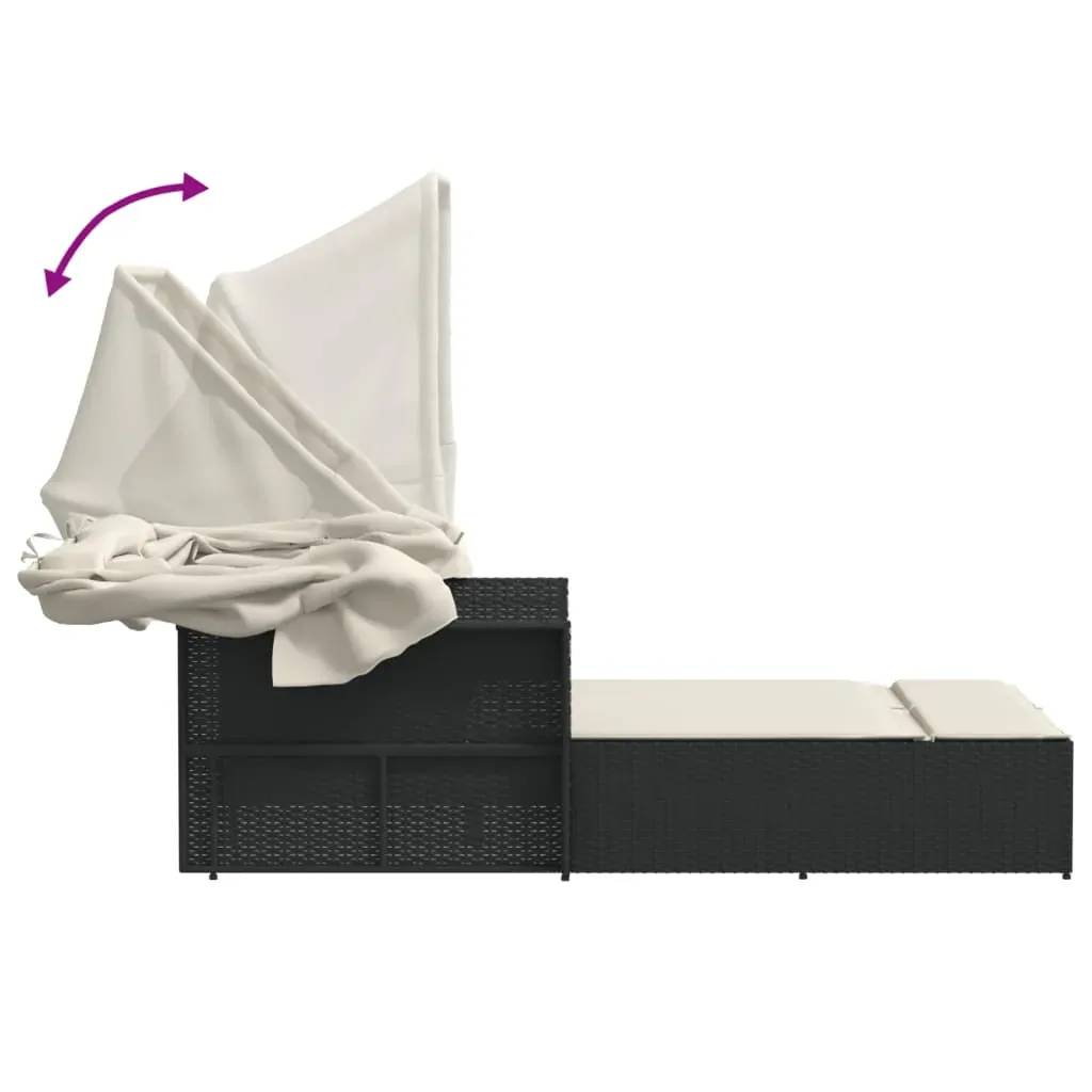 Double Sun Lounger with Canopy and Cushions Black Poly Rattan Price