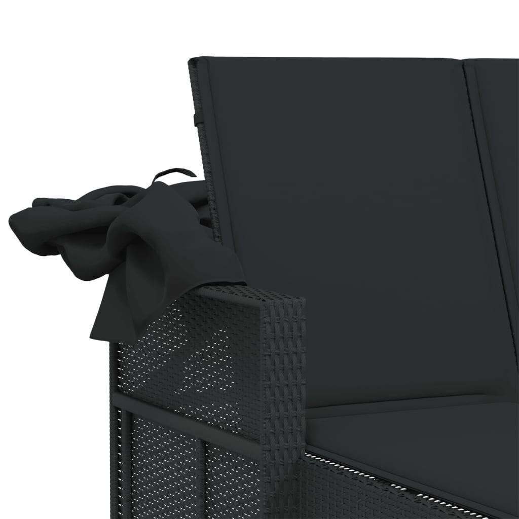 Double Sun Lounger with Canopy and Cushions Black Poly Rattan Price