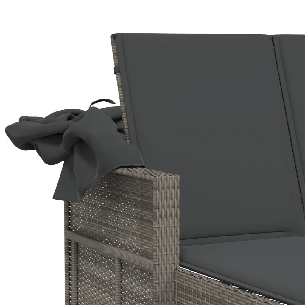 Double Sun Lounger with Canopy and Cushions Grey Poly Rattan Price