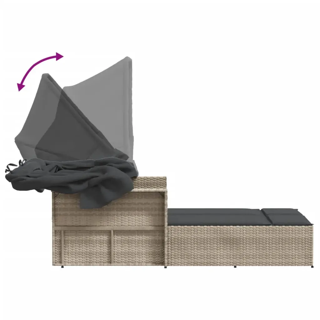 Double Sun Lounger with Canopy and Cushions Light Grey Poly Rattan Price