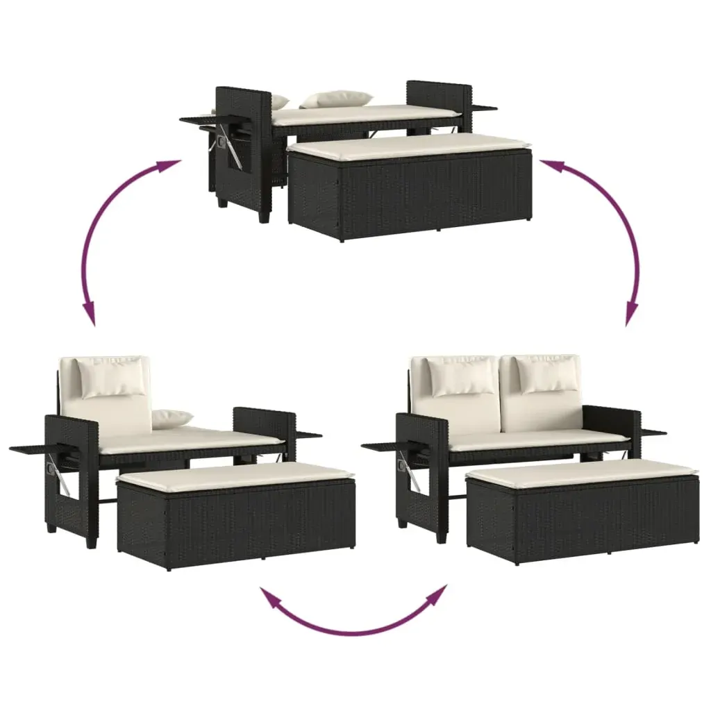 Reclining Garden Bench with Cushions Black Poly Rattan Price