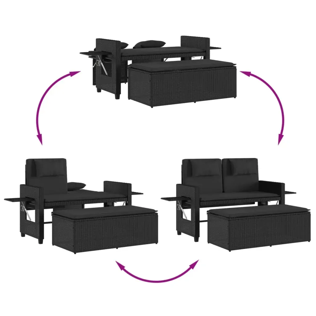 Reclining Garden Bench with Cushions Black Poly Rattan Price