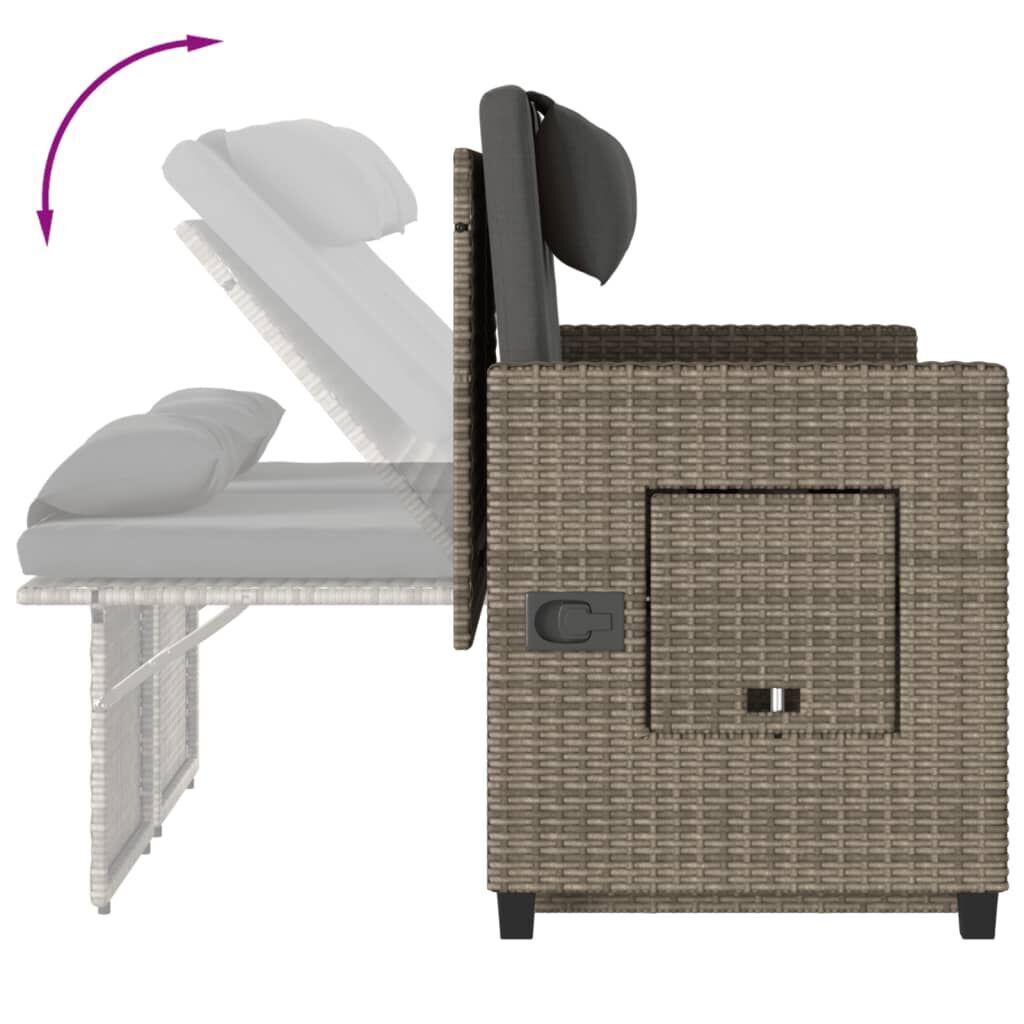 Reclining Garden Bench with Cushions Grey Poly Rattan Price