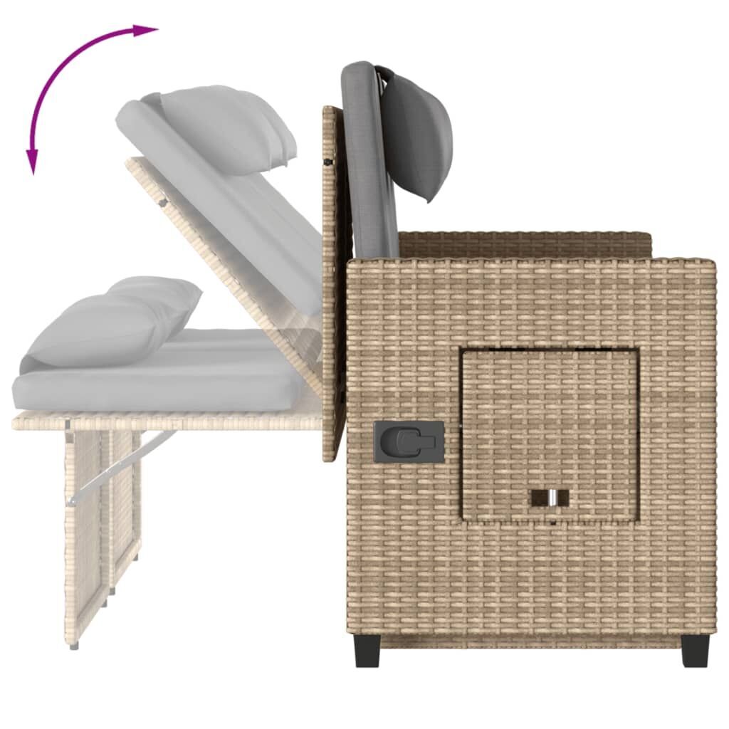 Reclining Garden Bench with Cushions Beige Poly Rattan Price
