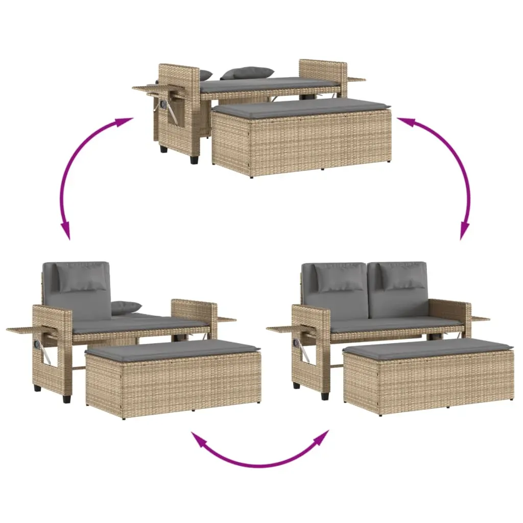 Reclining Garden Bench with Cushions Beige Poly Rattan Price