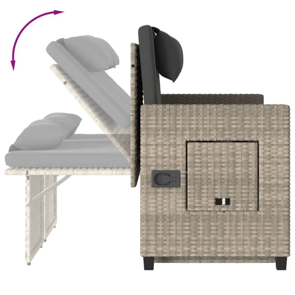 Reclining Garden Bench with Cushions Light Grey Poly Rattan Price