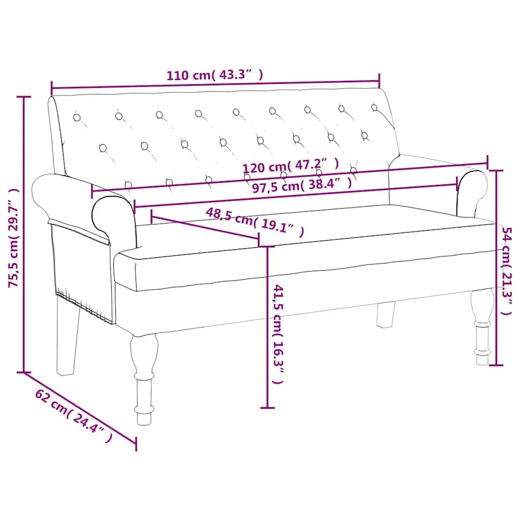 Bench with Backrest Dark Grey 120x62x75.5 cm Fabric Price