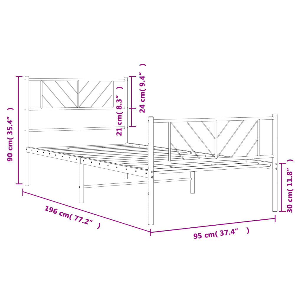 Metal Bed Frame without Mattress with Footboard Black 90x190 cm Price