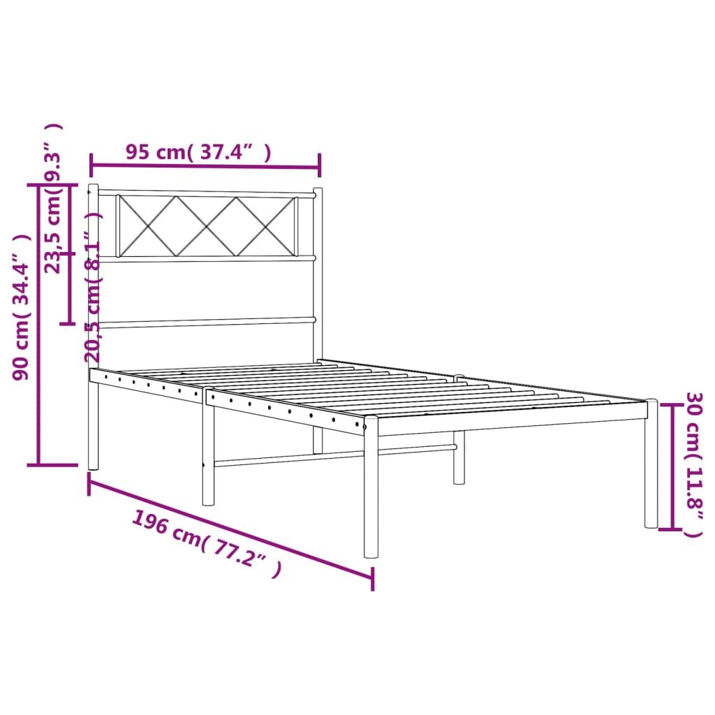 Metal Bed Frame without Mattress with Headboard White 90x190 cm Price