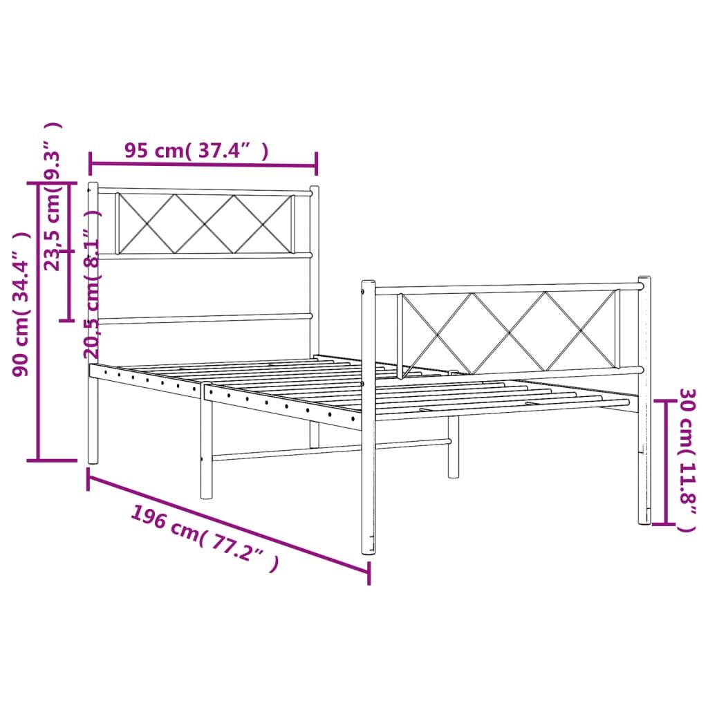 Metal Bed Frame without Mattress with Footboard White 90x190 cm Price