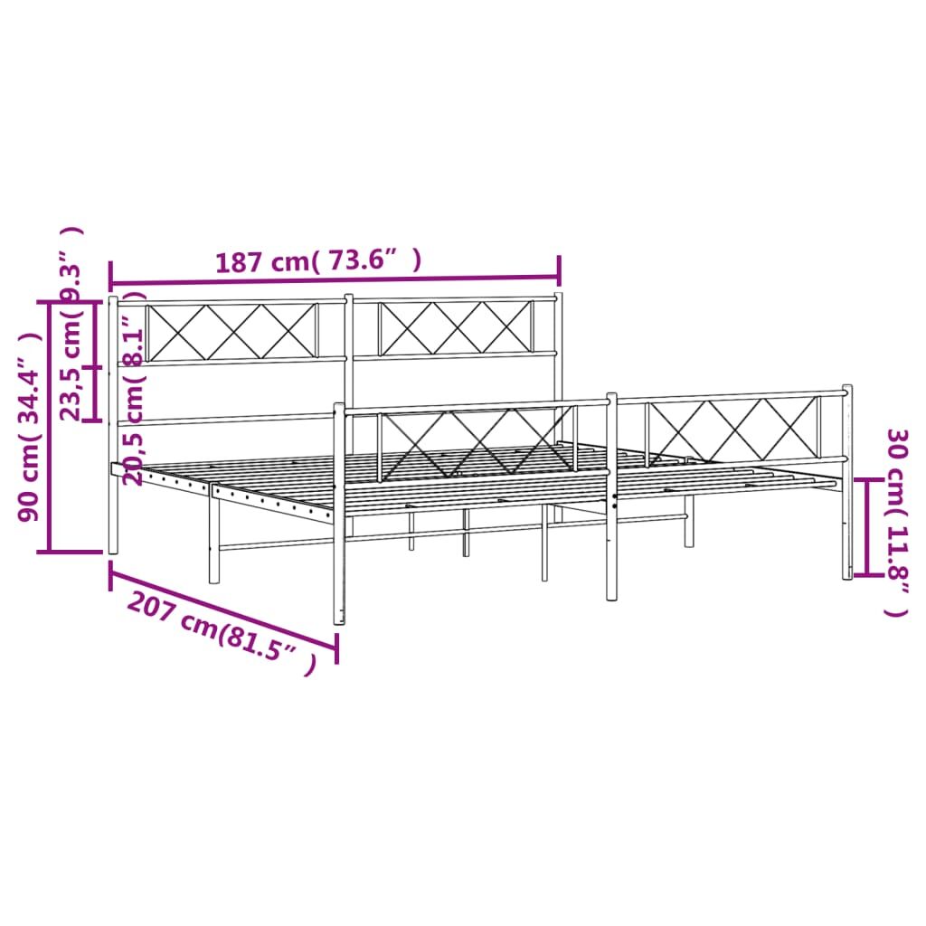 Metal Bed Frame without Mattress with Footboard White 183x203 cm King Price