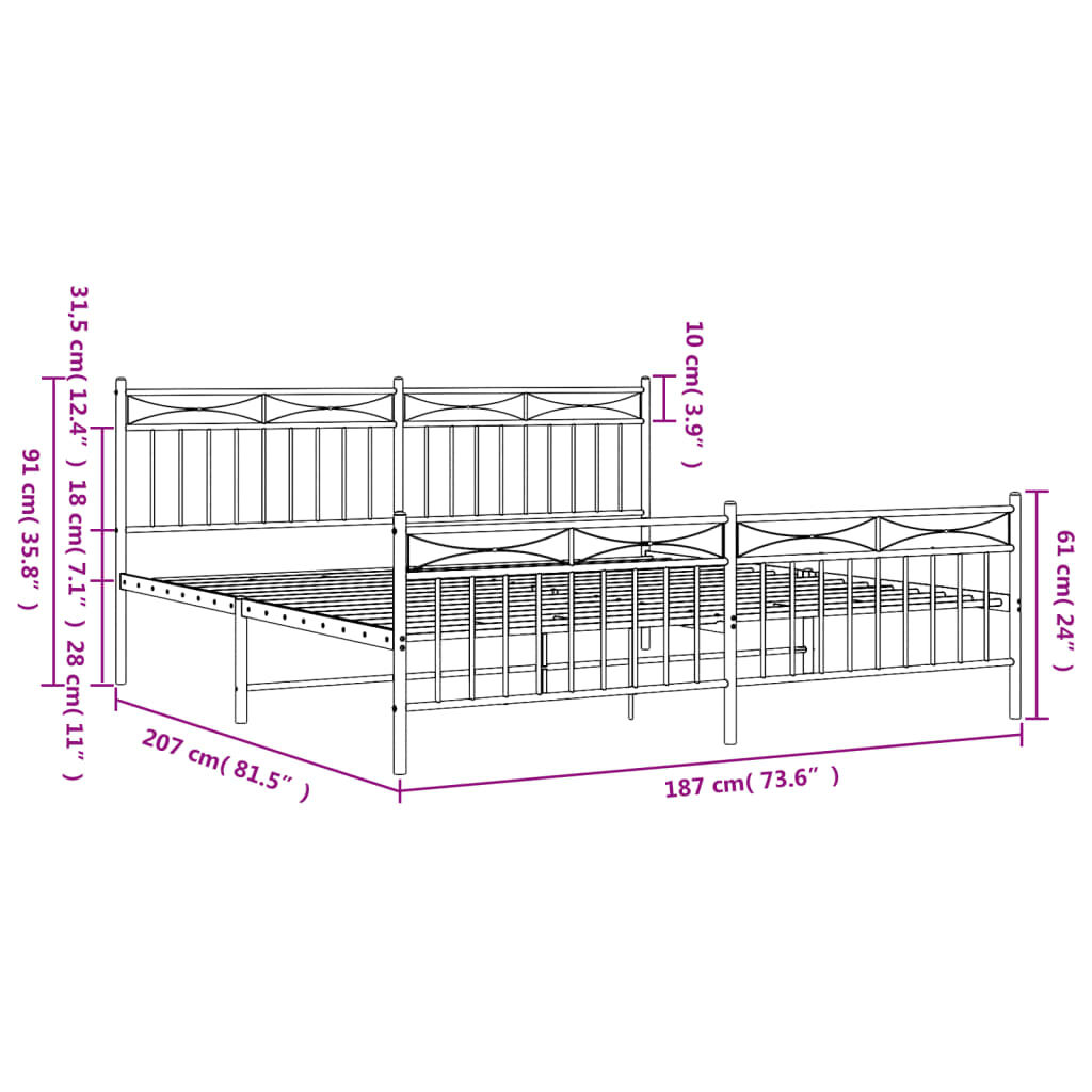Metal Bed Frame without Mattress with Footboard Black 183x203 cm King Price
