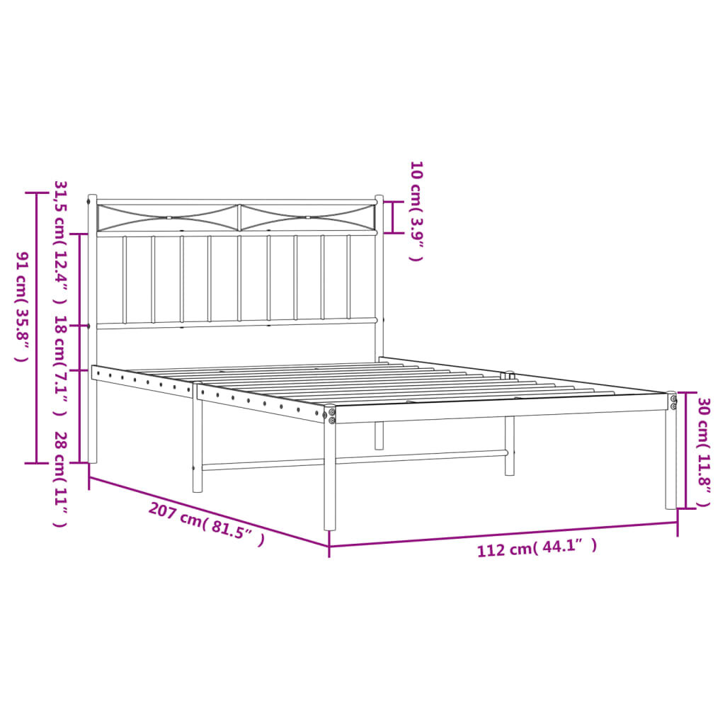 Metal Bed Frame without Mattress with Headboard White 107x203 cm King Single Price