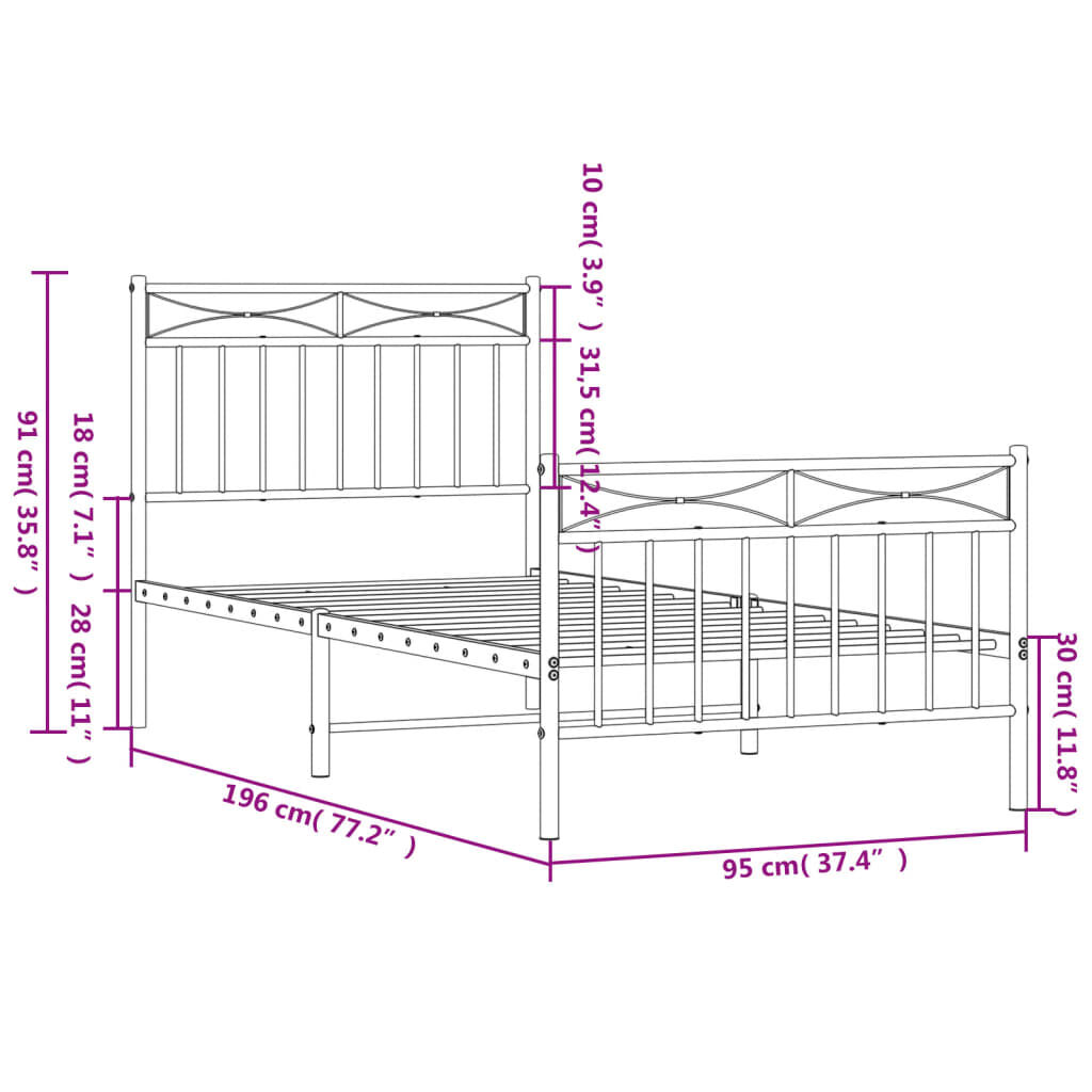 Metal Bed Frame without Mattress with Footboard White 90x190 cm Price