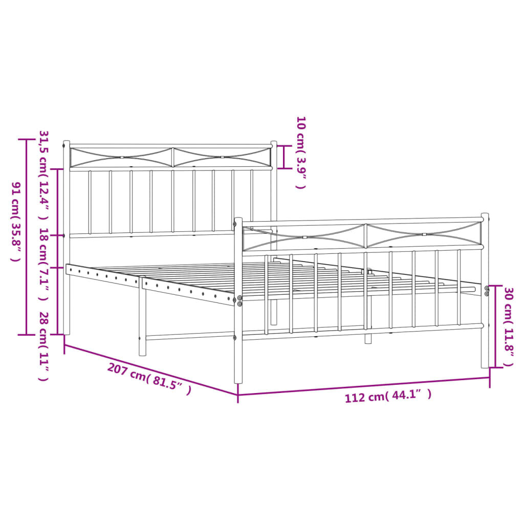 Metal Bed Frame without Mattress with Footboard White 107x203 cm King Single Price