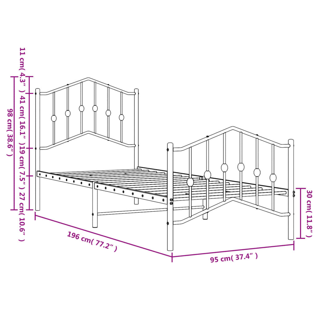 Metal Bed Frame without Mattress with Footboard Black 90x190 cm Price