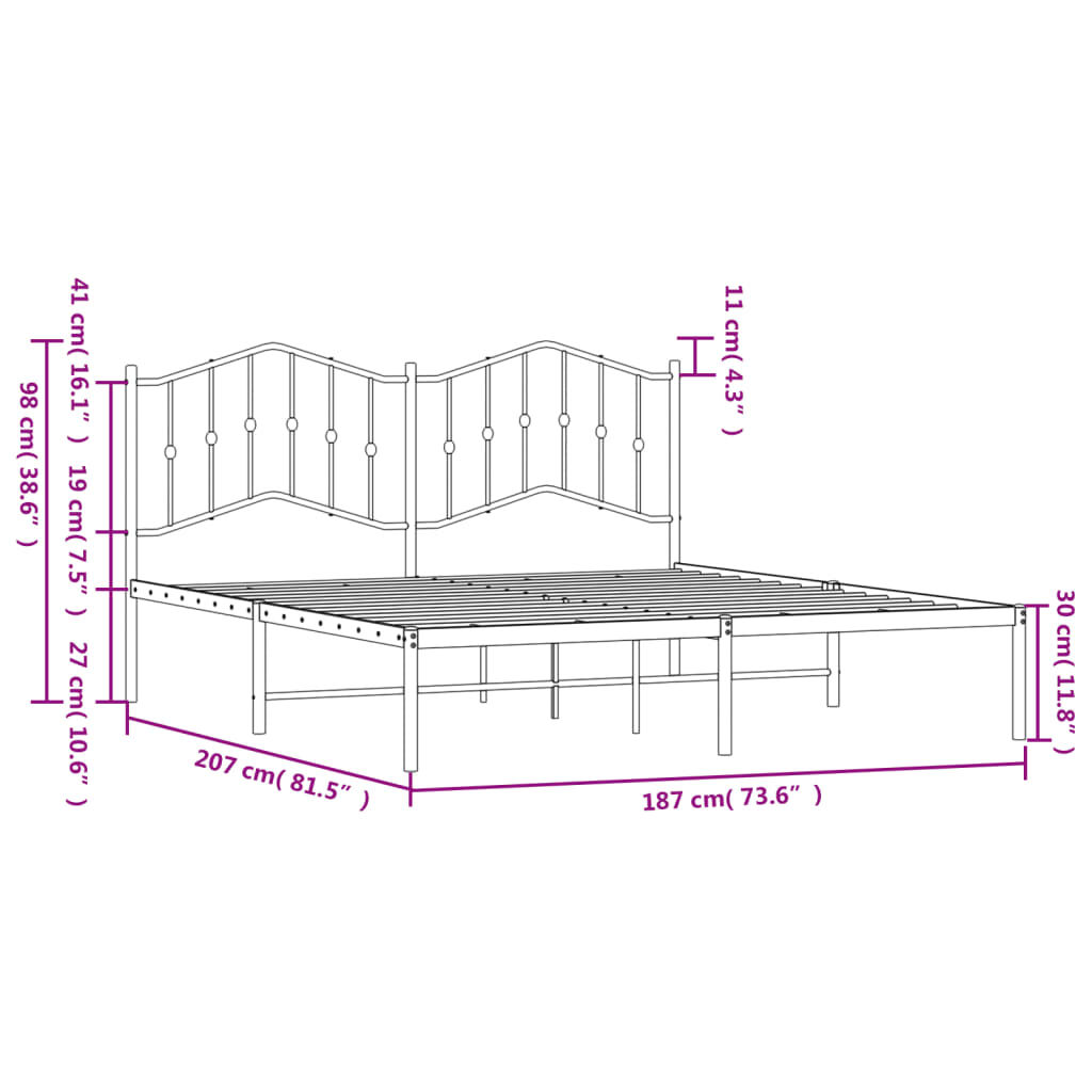 Metal Bed Frame without Mattress with Headboard White 183x203 cm King Price
