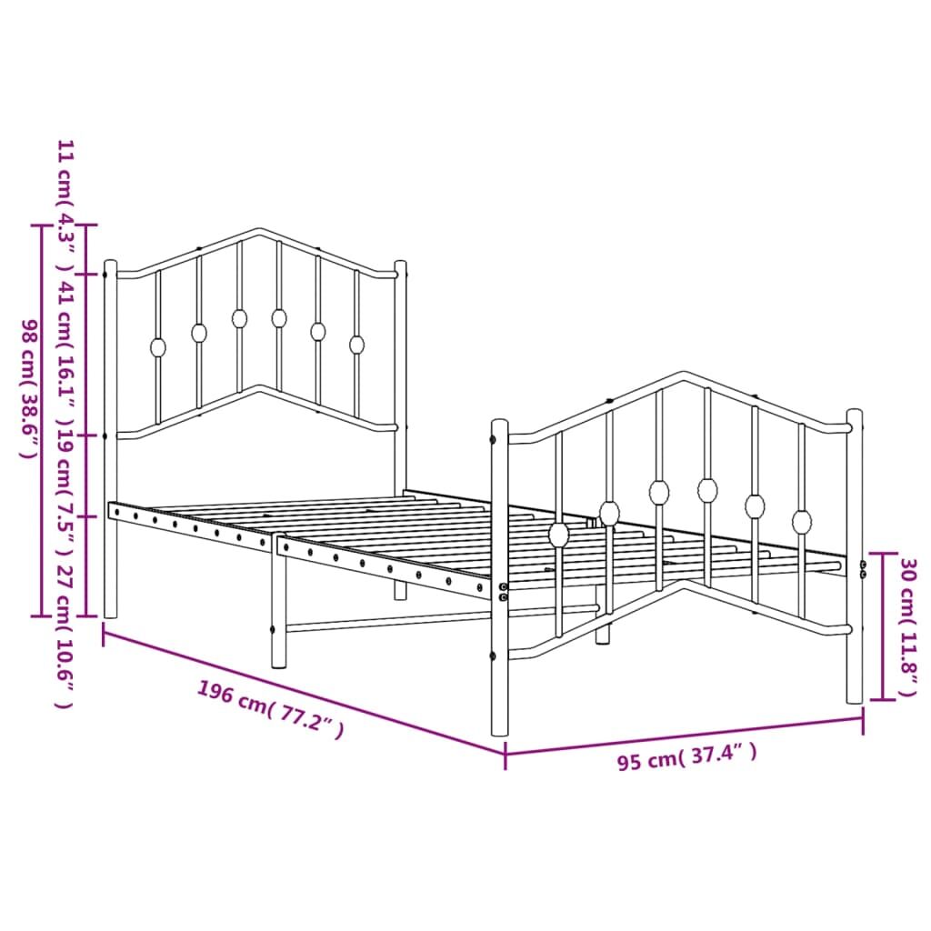 Metal Bed Frame without Mattress with Footboard White 90x190 cm Price