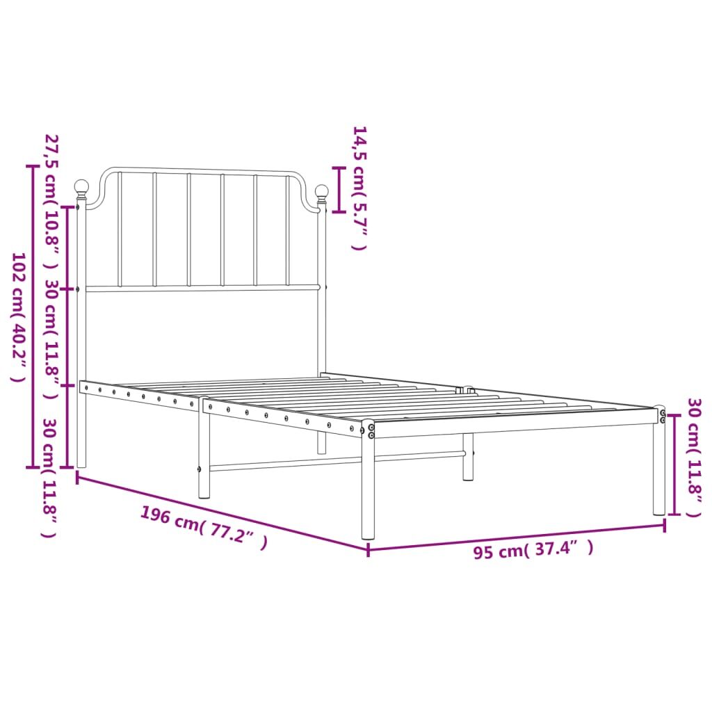 Metal Bed Frame without Mattress with Headboard Black 90x190 cm Price