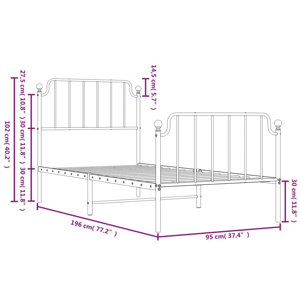 Metal Bed Frame without Mattress with Footboard Black 90x190 cm Price