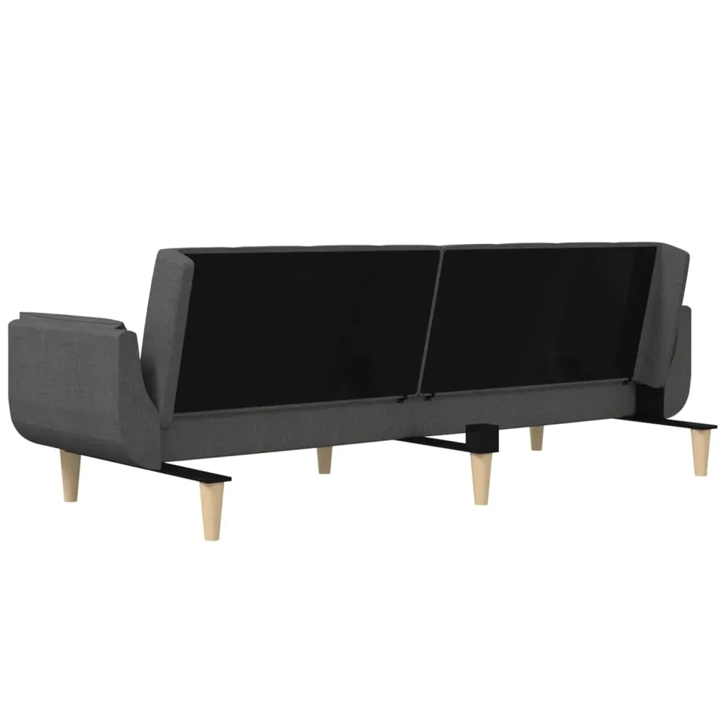 2-Seater Sofa Bed with Two Pillows Dark Grey Fabric Price