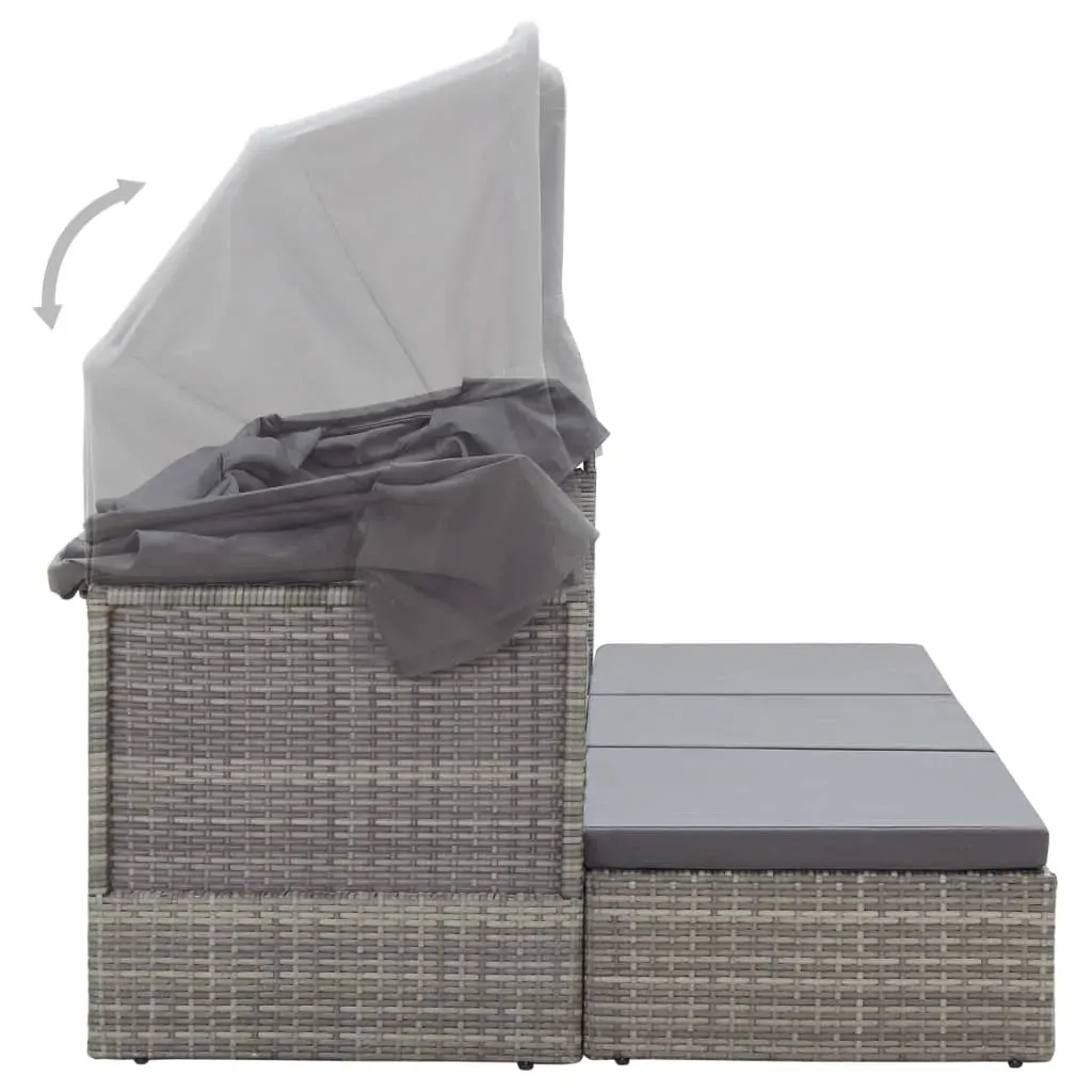 Garden Lounge Bed with Roof Mixed Grey Poly Rattan Price