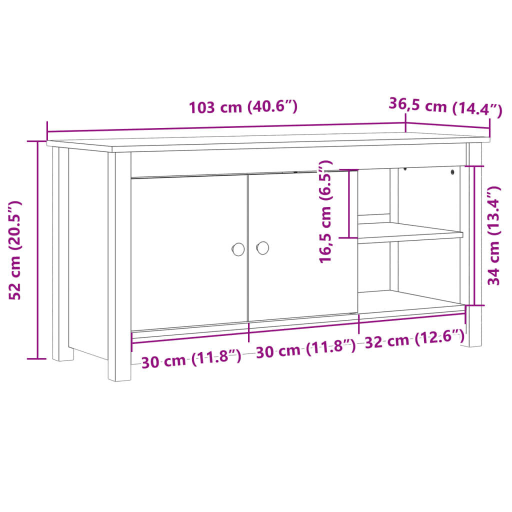 TV Cabinet 103x36.5x52 cm Solid Wood Pine Price