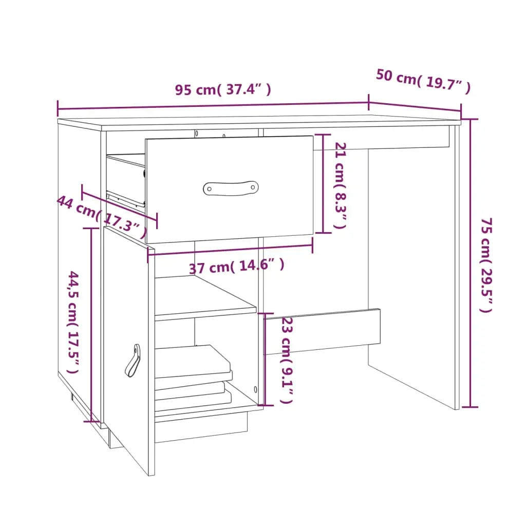 Desk 95x50x75 cm Solid Wood Pine Price