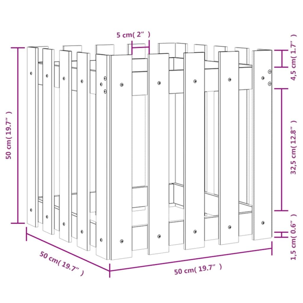 Garden Planter with Fence Design Black 50x50x50 cm Solid Wood Pine Price