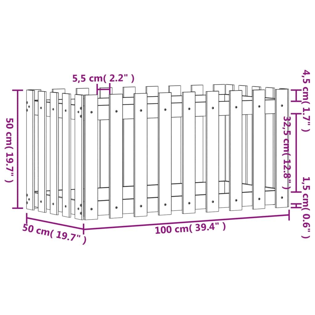 Garden Raised Bed with Fence Design 100x50x50 cm Solid Wood Pine Price