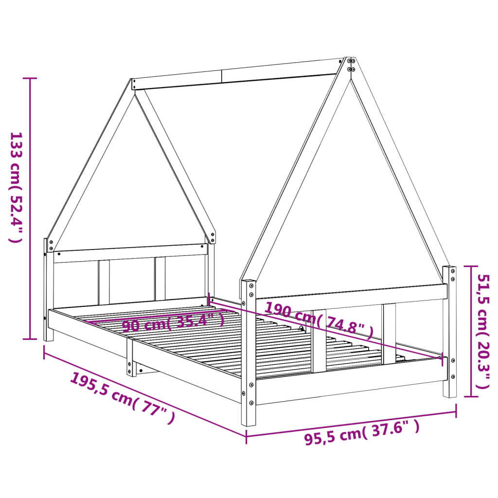 Kids Bed Frame Black 90x190 cm Solid Wood Pine Price