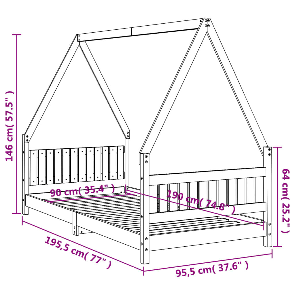 Kids Bed Frame White 90x190 cm Solid Wood Pine Price
