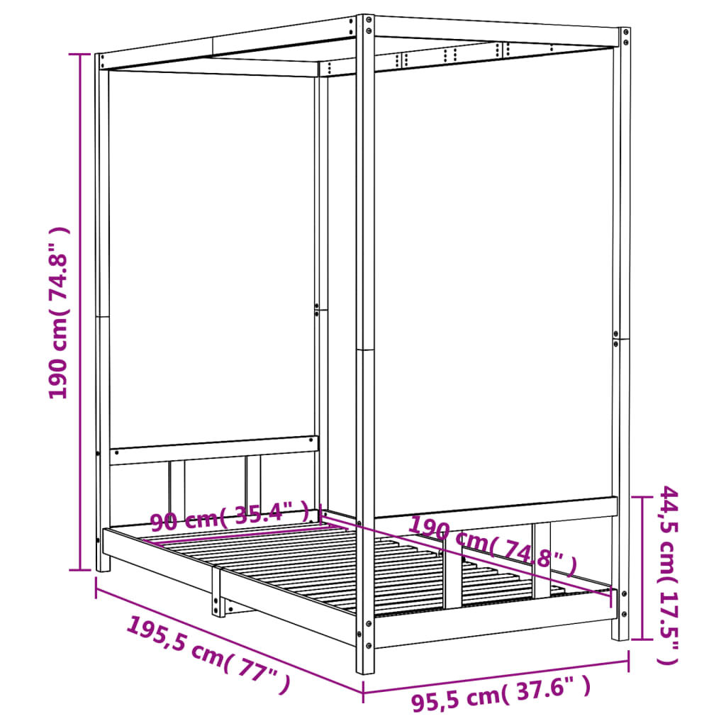 Kids Bed Frame White 90x190 cm Solid Wood Pine Price