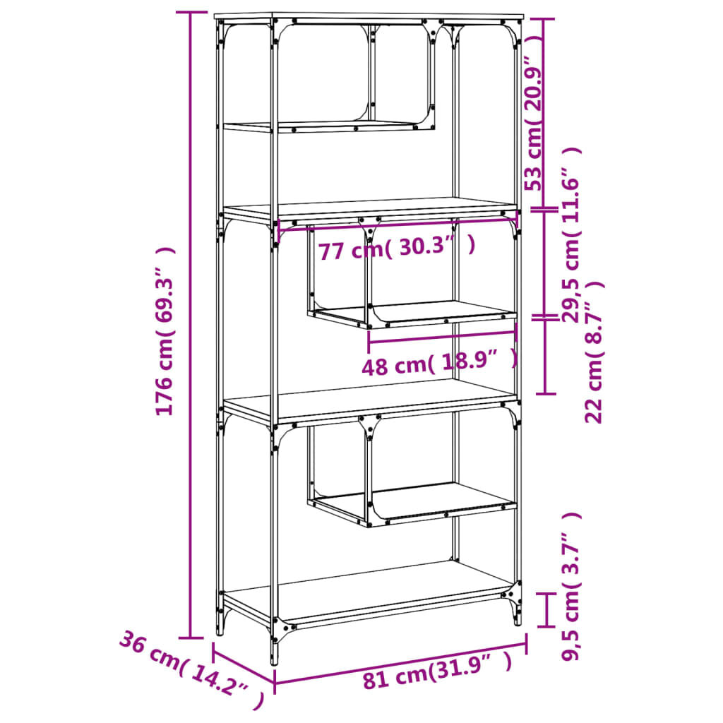 Bookcase Black 81x36x176 cm Engineered Wood Price