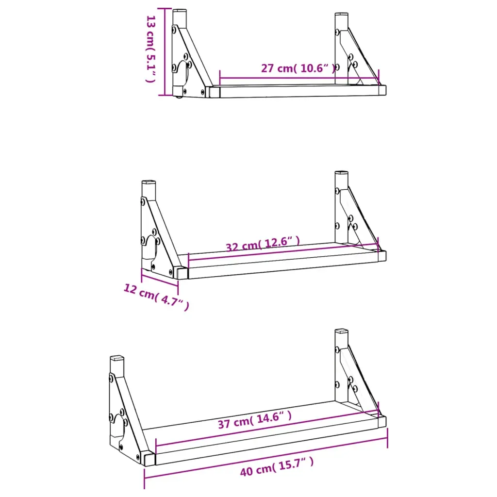 3 Piece Wall Shelf Set Black Engineered Wood Price
