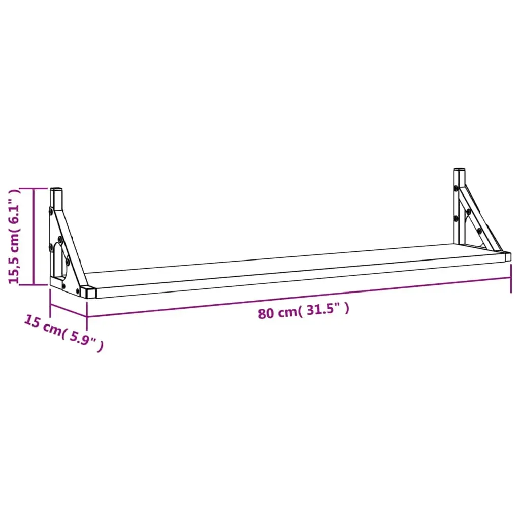 Wall Shelves 2 pcs Black 80x15x15.5 cm Engineered Wood Price