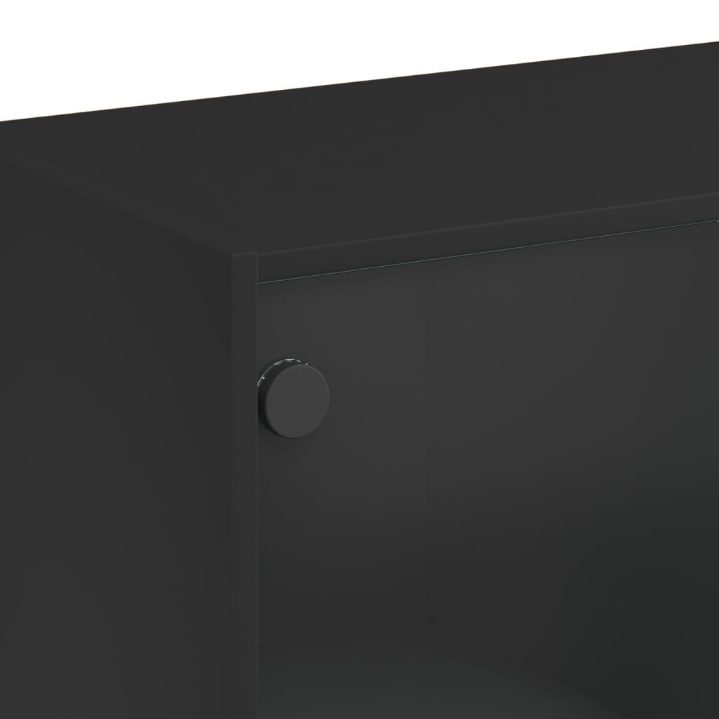 Side Cabinet with Glass Doors Black 68x37x75.5 cm Price