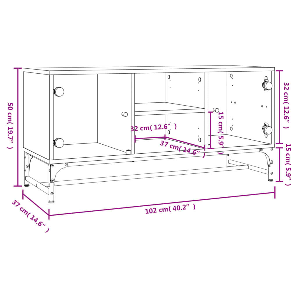 TV Cabinet with Glass Doors Black 102x37x50 cm Price