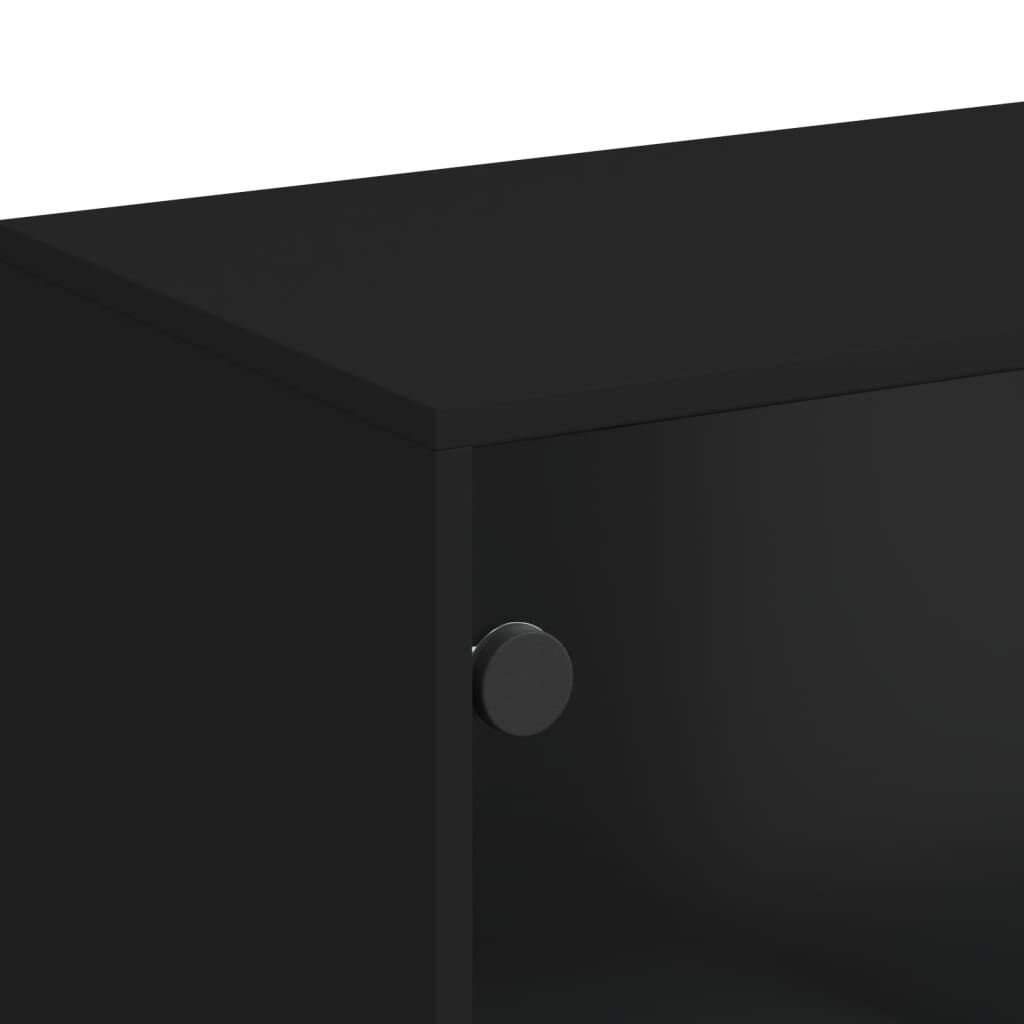 Side Cabinet with Glass Doors Black 69x37x100 cm Price