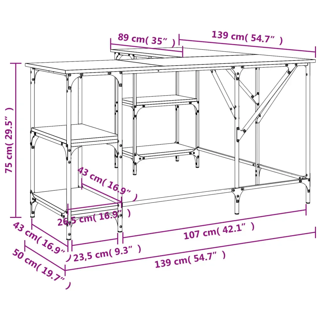 Desk Black 139x139x75 cm Engineered Wood Price