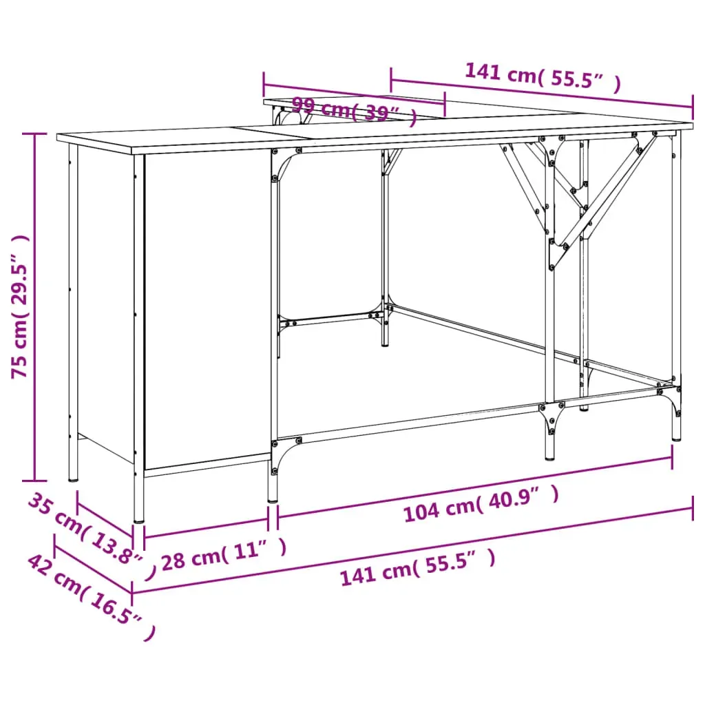 Desk Black 141x141x75 cm Engineered Wood Price