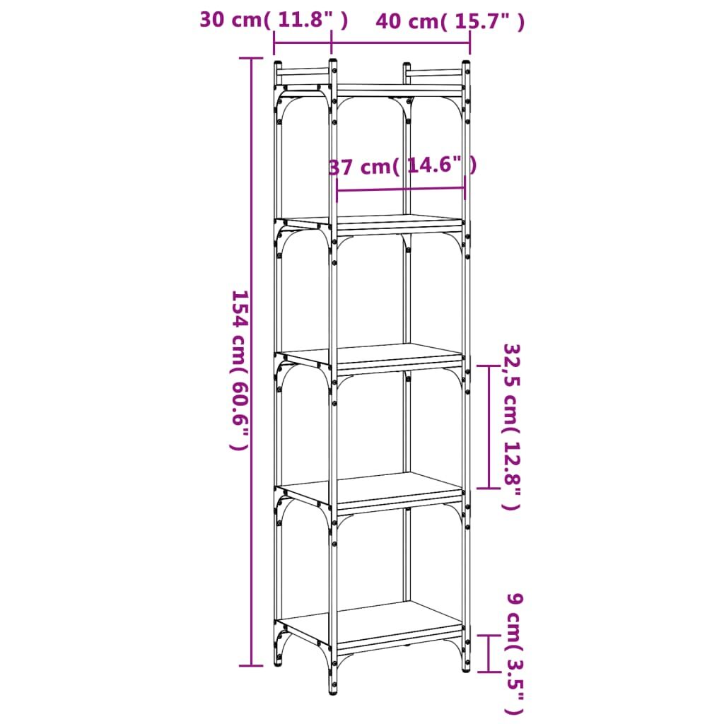 Bookcase 5-Tier Black 40x30x154 cm Engineered Wood Price