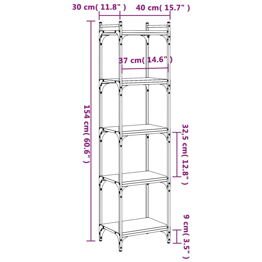 Bookcase 5-Tier Black 40x30x154 cm Engineered Wood Price