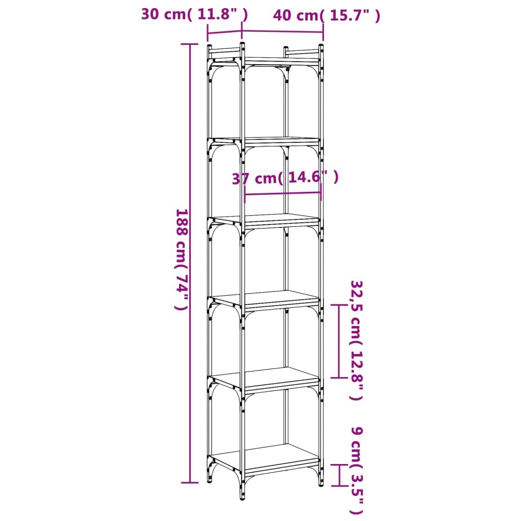 Bookcase 6-Tier Black 40x30x188 cm Engineered Wood Price