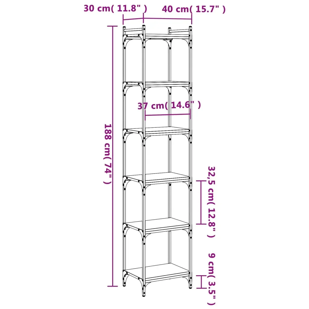 Bookcase 6-Tier Black 40x30x188 cm Engineered Wood Price